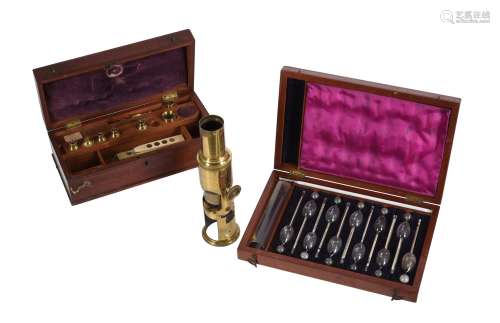 A Victorian lacquered brass compound monocular field microsc...