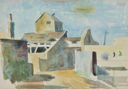 λ Elwin Hawthorne (British 1905-1954) , Old Buildings at Sho...