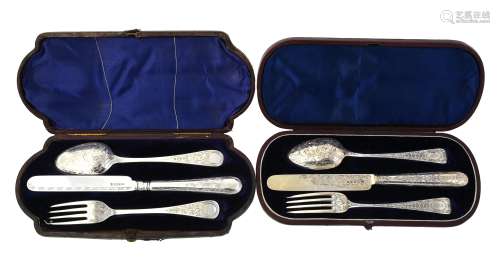 A cased Victorian silver three piece christening set by John...