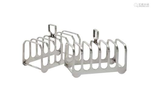 A pair of silver six division toast racks by Elkington & Co.