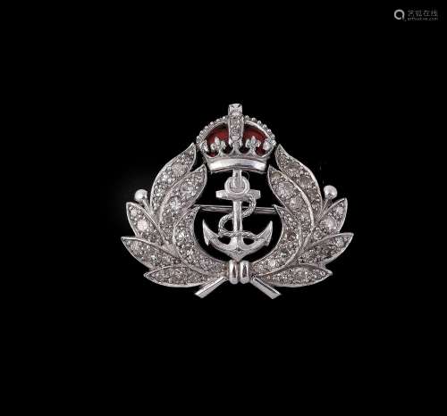 A 1950s diamond and enamel Royal Navy sweetheart brooch