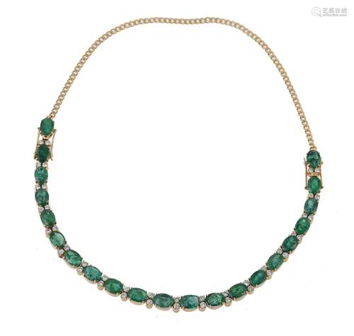 An emerald and diamond line bracelet/necklace