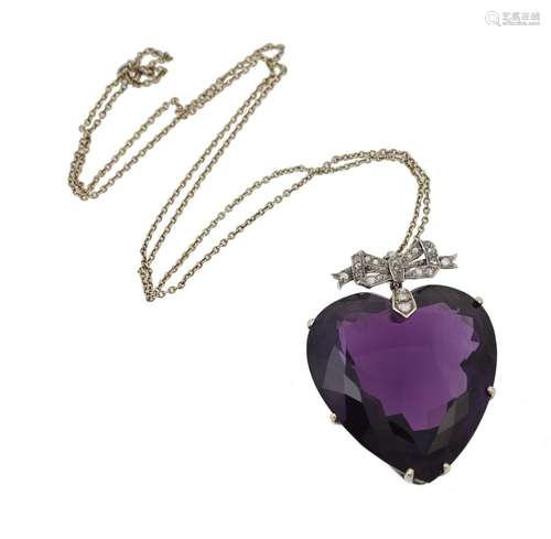 An early 20th century amethyst and diamond heart pendant