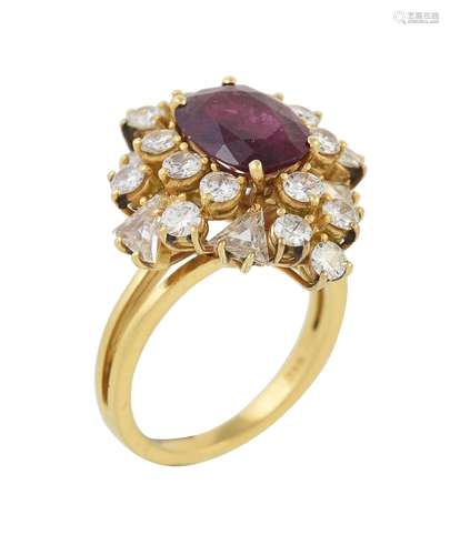 A ruby and diamond cluster dress ring