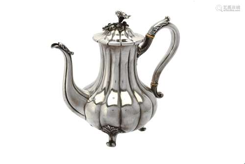 Y An Early Victorian silver lobed baluster coffee pot by Rob...