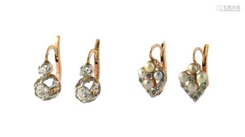 A pair of French early 20th century diamond earrings