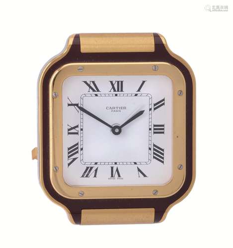 Cartier, Ref. 7508, a brass and brown lacquer desk alarm clo...