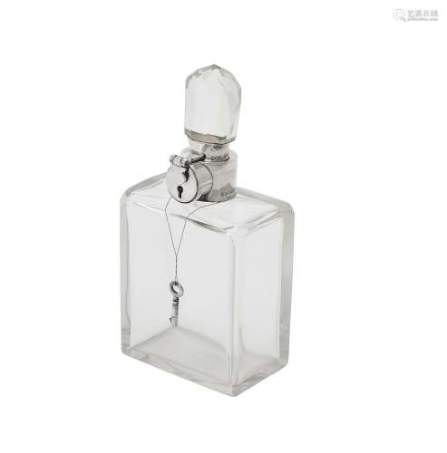 A silver mounted lockable glass decanter by Hukin & Heath Lt...