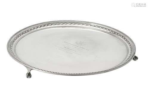 A silver circular salver by James Dixon & Son