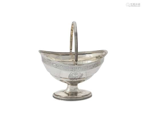 A George III silver oval swing handled pedestal basket by He...