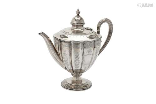 Y A Victorian silver lobed and fluted tea pot by Martin, Hal...