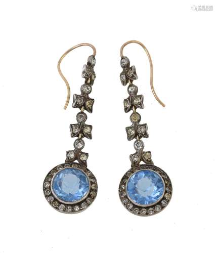 A pair of early 20th century blue and white paste ear pendan...