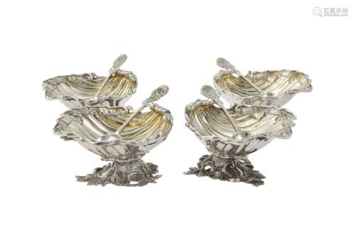 A set of four silver shell shaped salts by S. Blanckensee & ...