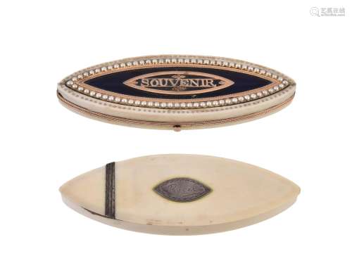 Y An oval ivory, enamel, gilt metal and half pearl toothpick...