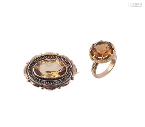 A citrine dress ring and brooch