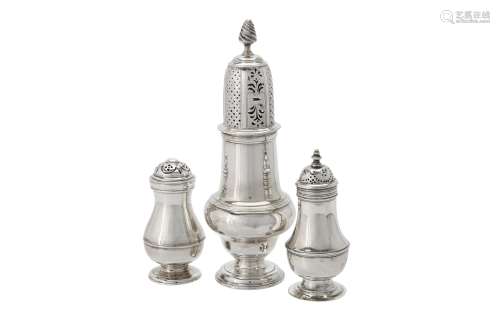 A George II silver baluster pepperette