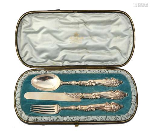 A cased Victorian silver three piece christening set by Fran...