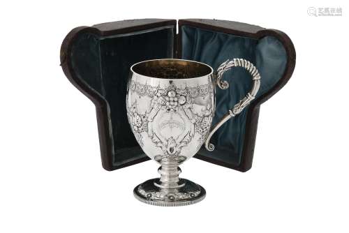 A cased Victorian silver christening mug by Martin, Hall & C...