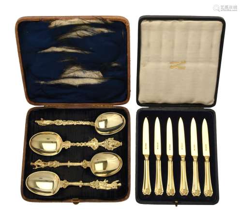 A cased set of four Victorian silver gilt apostle spoons by ...