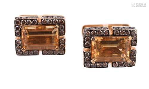 A pair of brown diamond and citrine cufflinks by Ashley