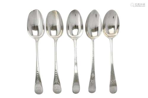 Five silver Old English pattern table spoons