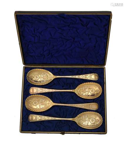 A cased set of four George III silver gilt Old English patte...