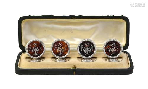 Y A cased set of four silver mounted and tortoiseshell menu ...