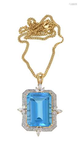 A blue topaz and diamond pendant