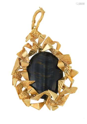 A 9 carat gold 1970s hawk's eye pendant