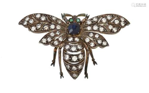 A sapphire and diamond bee brooch