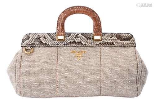 Y Prada, a beige fabric and python handbag