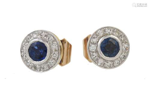 A pair of sapphire and diamond cluster ear studs