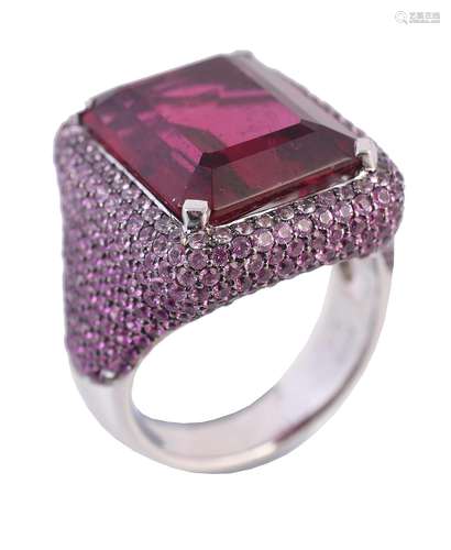 A pink tourmaline and pink sapphire dress ring