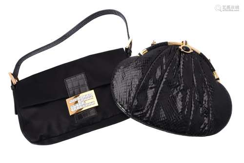 Y Fendi, Baguette, a black silk and leather handbag