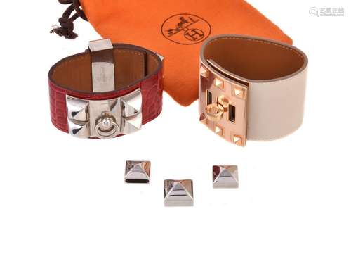 Y Hermes, a red alligator Collier de Chien bracelet