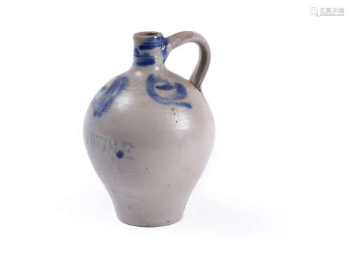 A dated Rhenish stoneware wine bottle of Westerwald type, se...