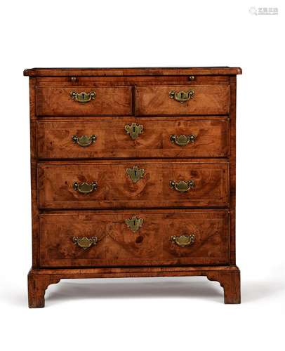 A Queen Anne walnut, burr walnut and feather banded bachelor...