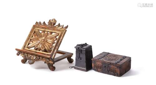 A North European carved oak and wrought iron bound offertory...