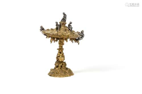 A French gilt and silvered bronze centrepiece tazza