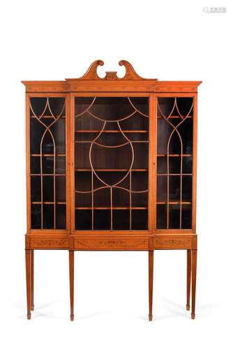 An Edwardian satinwood and marquetry display cabinet