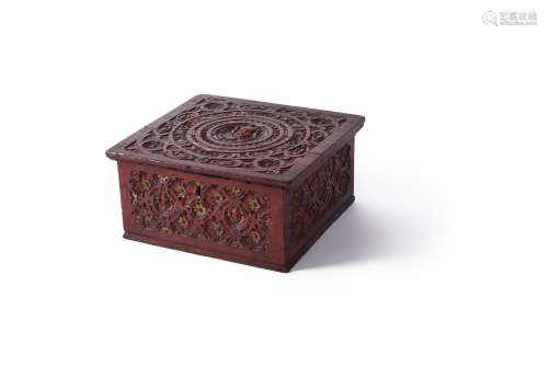 A Continental carved and polychrome painted table top casket...