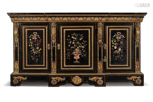 A Napoleon III ebonised, pietra dura and gilt metal mounted ...