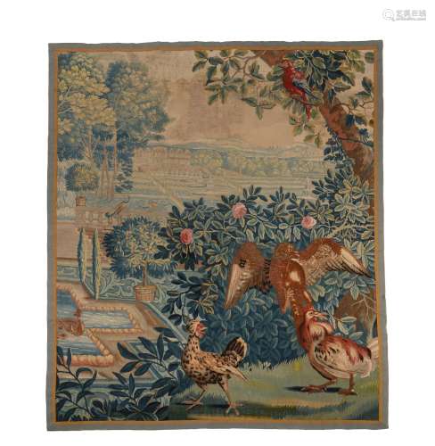 A Flemish tapestry panel with birds in a garden, early 18th ...