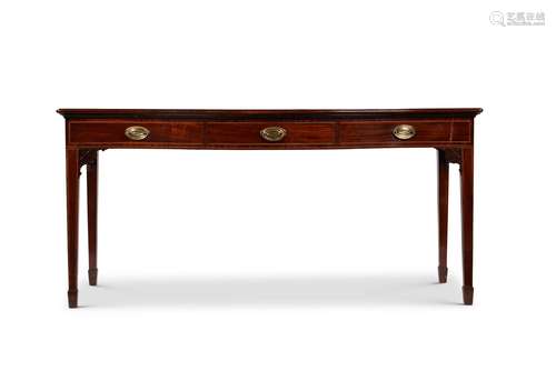 A George III mahogany and line inlaid serpentine fronted ser...