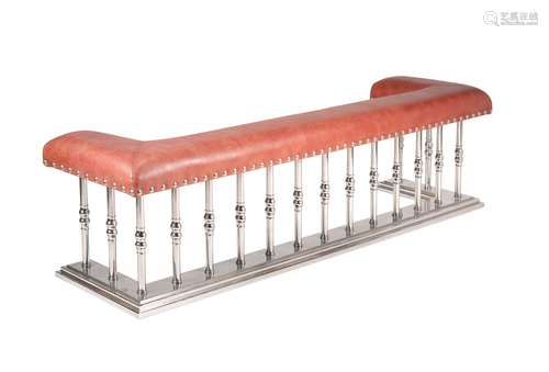 A chrome and leather upholstered club fender, in 19th centur...