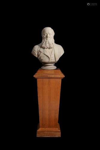 A Victorian sculpted white marble portrait bust of a gentlem...