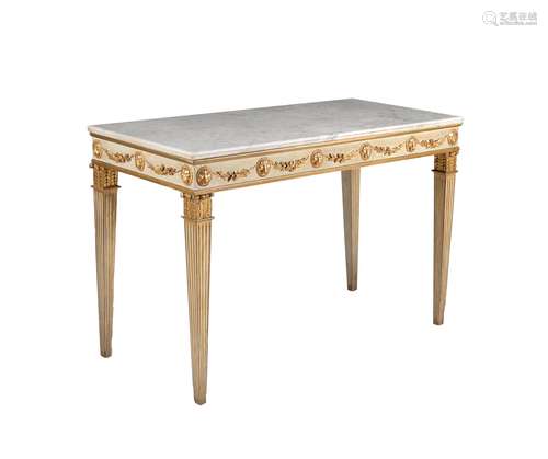 An Italian cream painted and parcel gilt console table