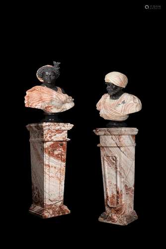 A pair of impressive alabaster and black marble busts of 'Bl...