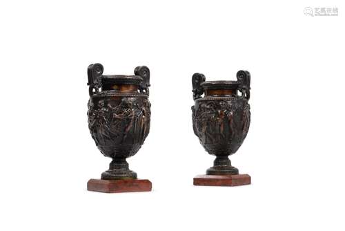 A pair of Continental patinated bronze models of the Townley...