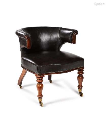Y A William IV rosewood and leather upholstered library armc...